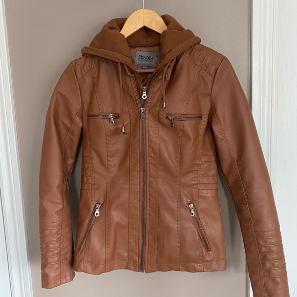 Brown/tan faux leather jacket, size small - Picture 1 of 11